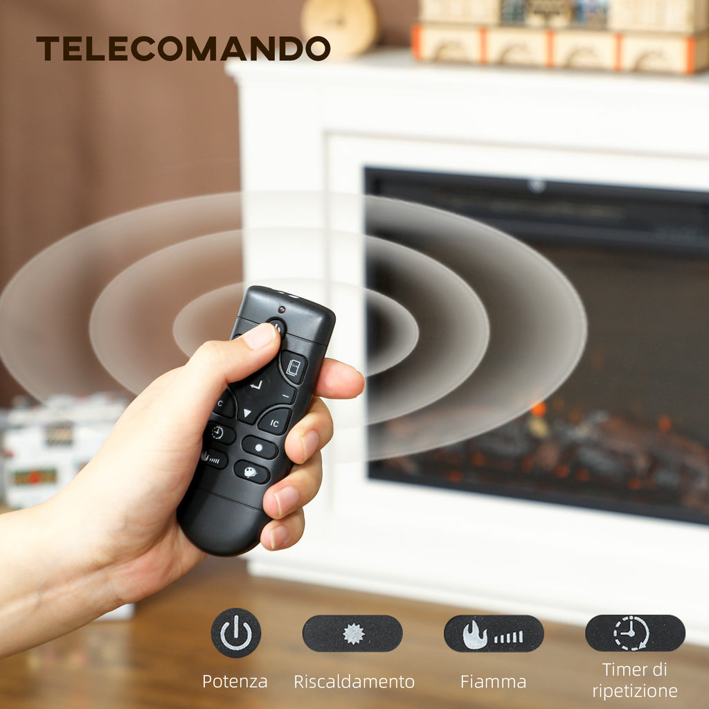 Electric Fireplace with 12 Flame Colors and 5 Brightness Levels, Remote Control and Timer, 98x25x80 cm, Black and White