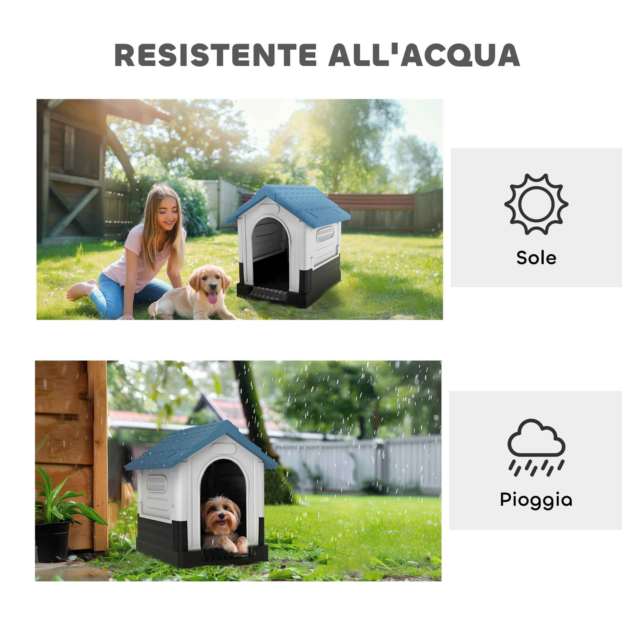 PawHut Outdoor Plastic Dog Kennel with Windows and Raised Base, 64.5 x 57 x 66 cm, Blue