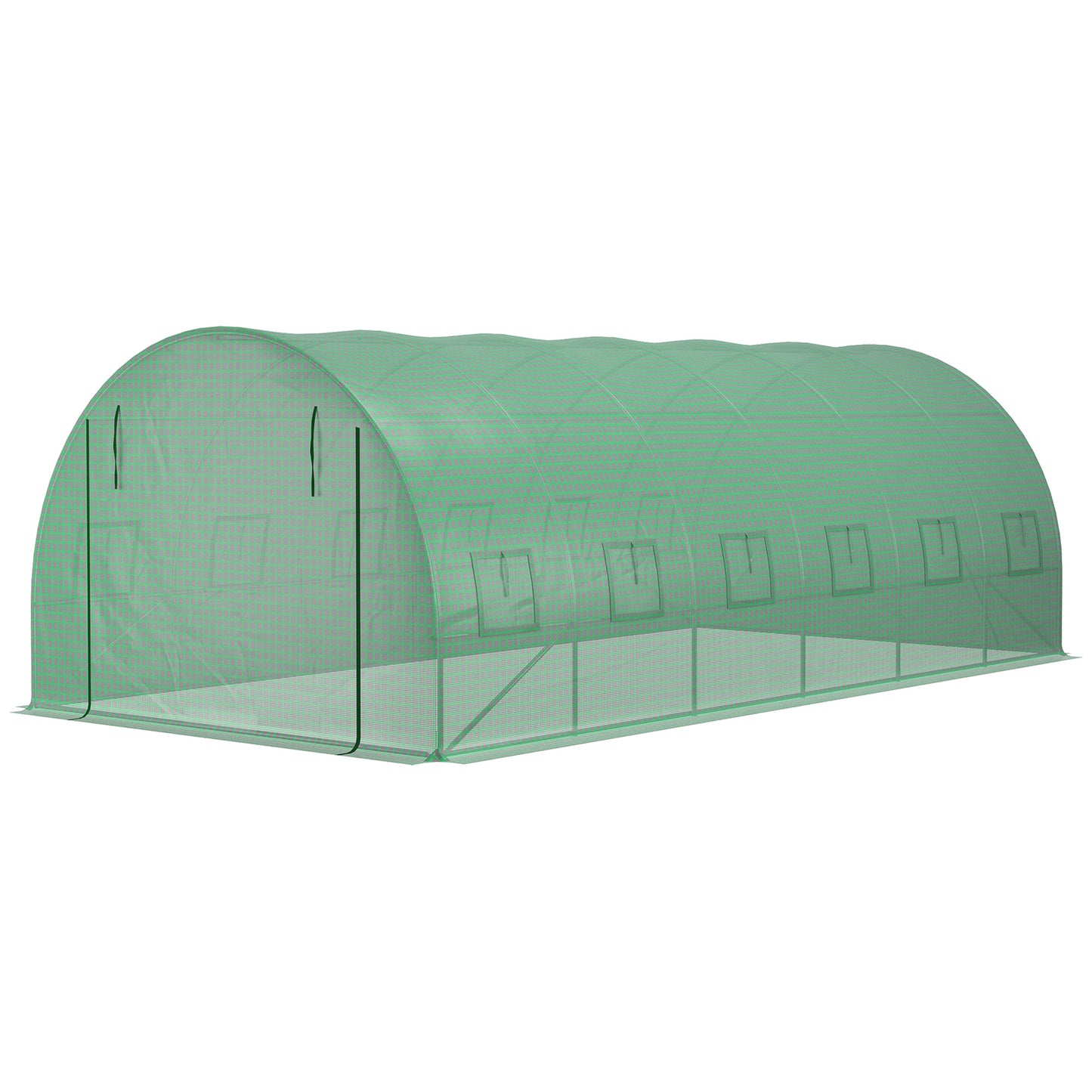 Outsunny PE Greenhouse Sheet with 12 Windows, Roller Door and Buried Edges, 6x3x2 m, Green - Borgè