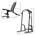 Multifunctional Power Tower with Abdominal Bench and Adjustable Barbell Rack, Black