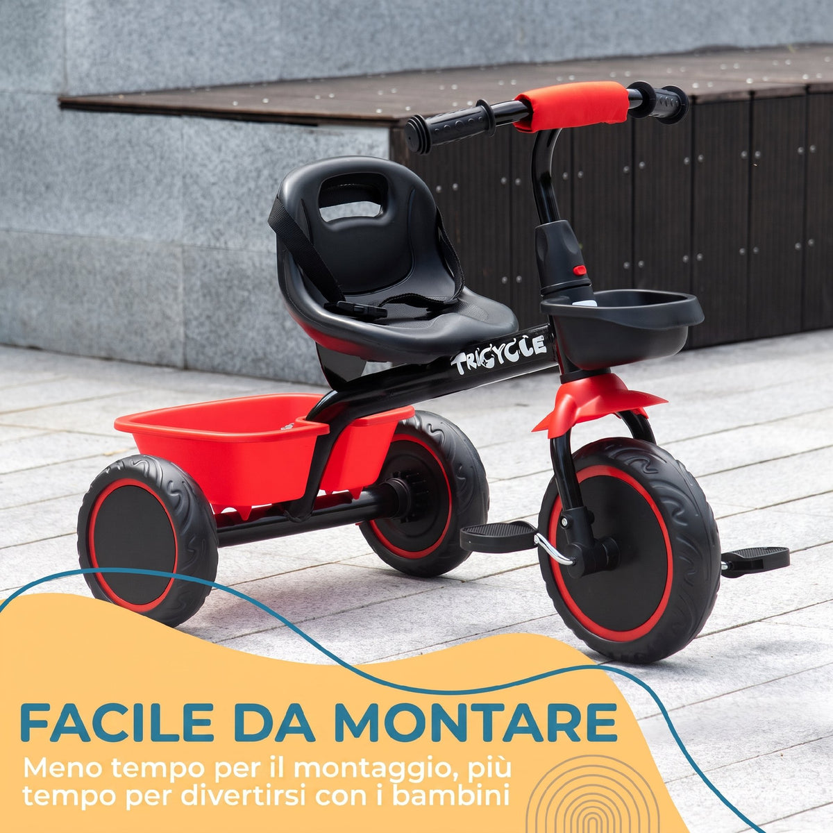 AIYAPLAY Children's Tricycle for 2-5 Years Old with Adjustable Seat, Children's Bike with Basket and Mudguard, Red