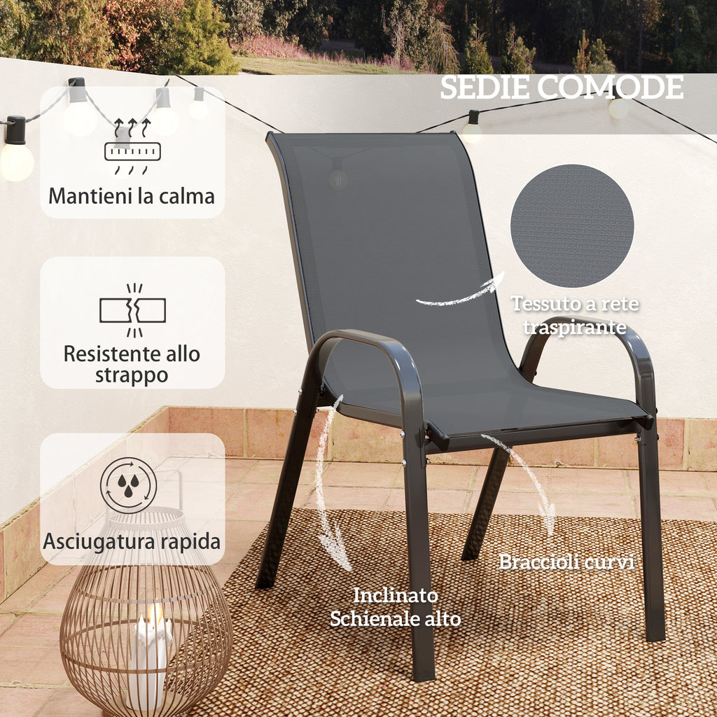Outsunny 3-Piece Garden Set with 2 Garden Chairs 54x71x93 cm and Round Table Ø60x71 cm in Dark Grey Steel
