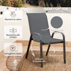 Outsunny 3-Piece Garden Set with 2 Garden Chairs 54x71x93 cm and Round Table Ø60x71 cm in Dark Grey Steel