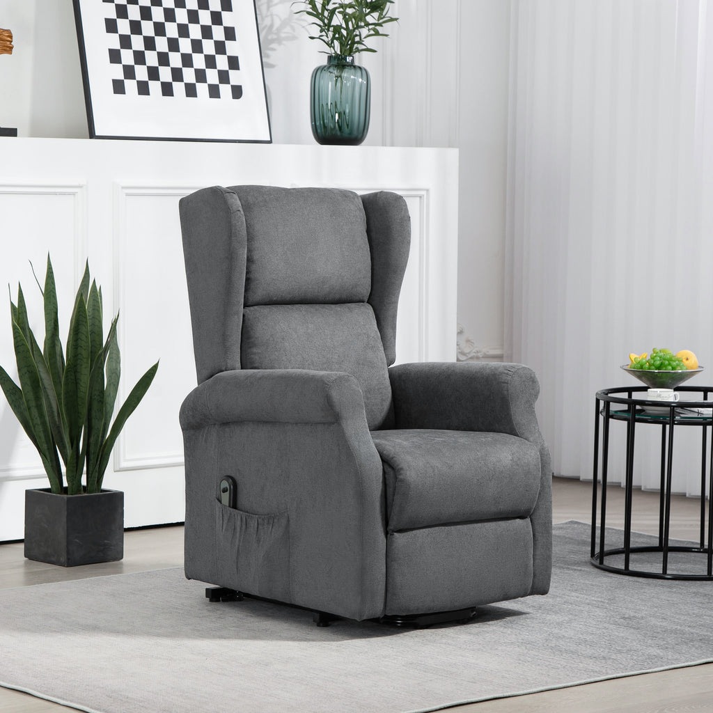 Reclining Chair Lift with Remote Control, in Linen Effect Fabric, 74x94x111 cm, Dark Grey