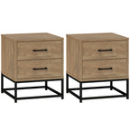 Set of 2 Industrial Style Wooden and Steel Bedside Tables with 2 Drawers, Wood Colour