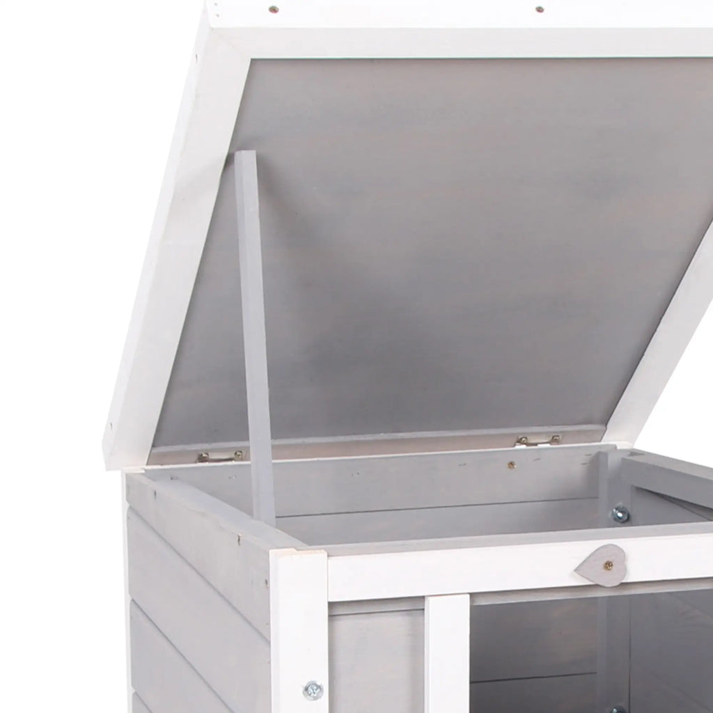 Outdoor Wooden Rabbit Cage with Asphalt Roof and Non-Slip Ramp, 42x51x43cm, Grey - Borge' Group Limited