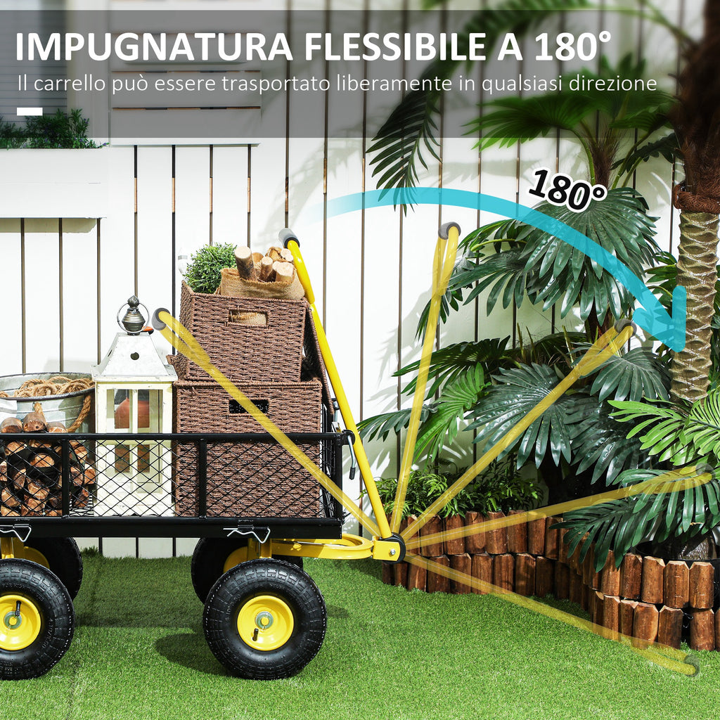 Steel Garden Cart with 200kg Capacity and Removable Side Walls, 104x54x51 cm, Black and Yellow