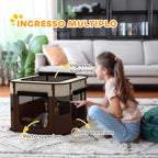 PawHut Pet Playpen with 6 Windows, 3 Doors and 2 Storage Bags, Polyester and Steel, 74x60x45 cm, Brown