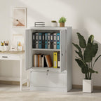 Steel Office Cabinet with Adjustable Internal Shelf and Drawer, 80x40x130 cm, White