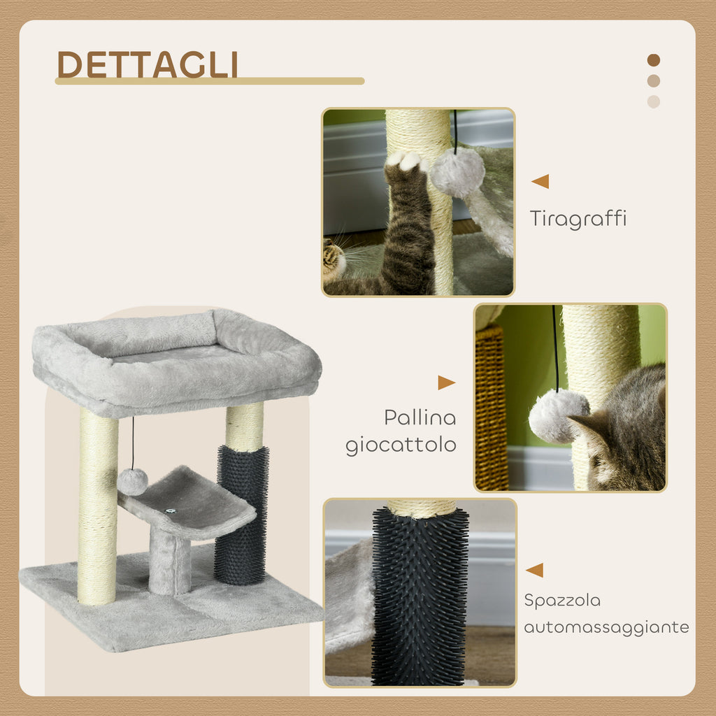Cat Tree with Cat Bed, Platform, Brush and Sisal Pole, 40x40x48 cm, Grey