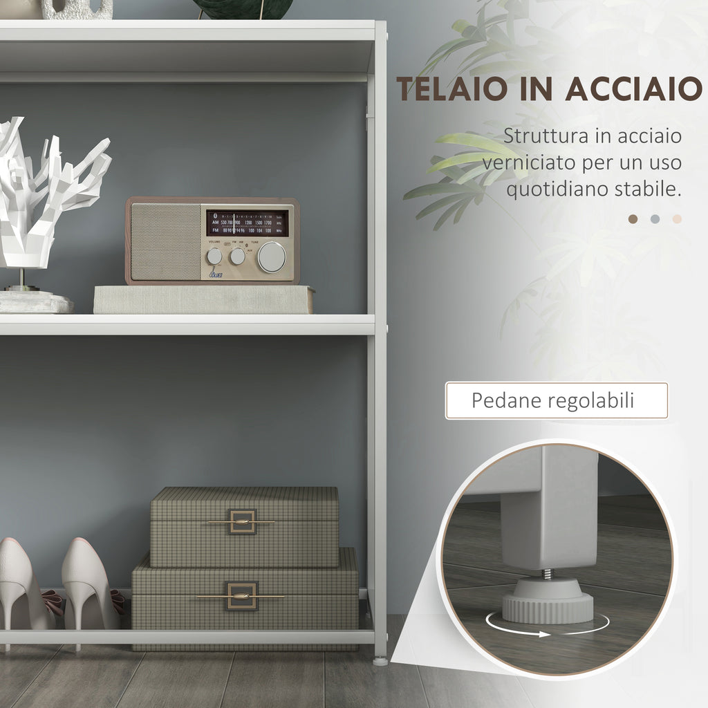 Console Table for Entrance Hall with Open Shelf, in Steel and Chipboard, 100x30x87 cm, White - Borgè
