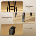 Set of 2 Industrial Style Bar Stools with Backrest, Faux Leather Seat and Footrest, Rustic Brown