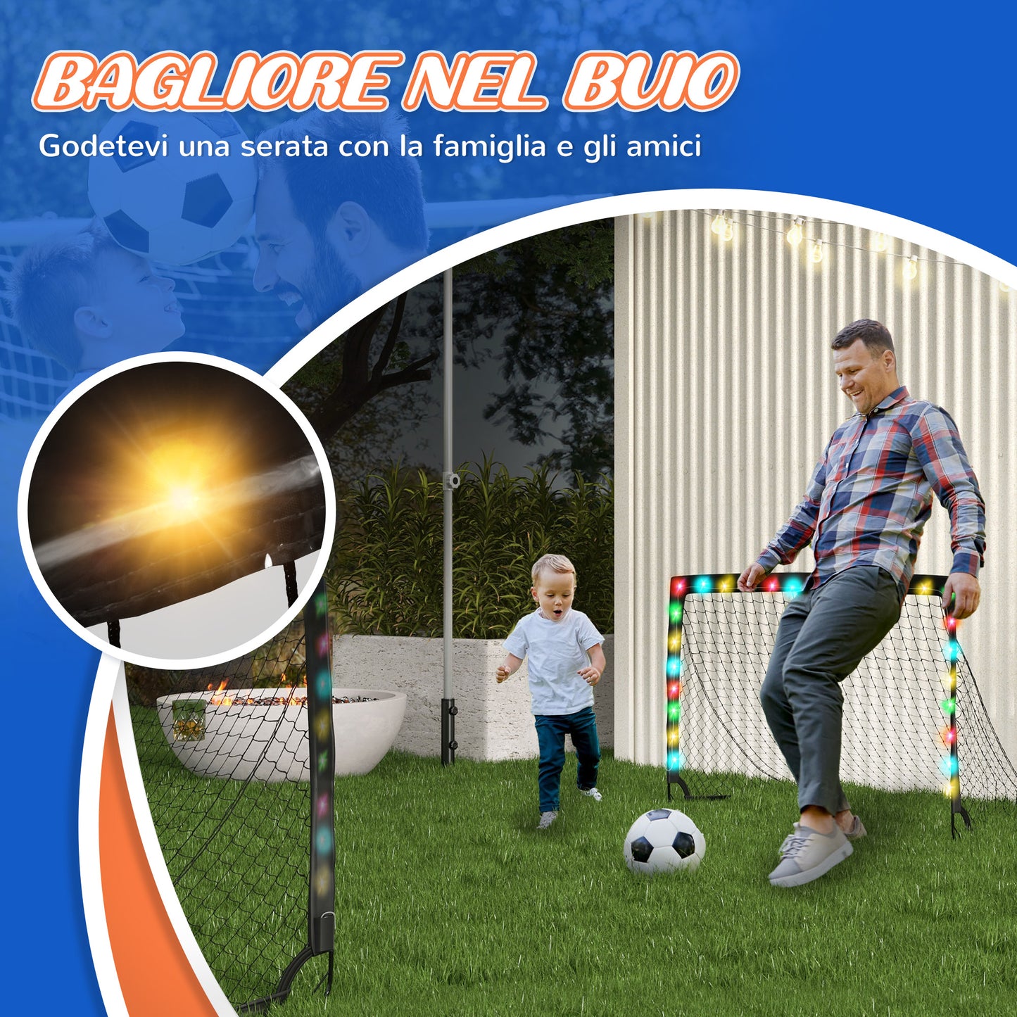 SPORTNOW Set of 2 Football Goals for Children from 6 Years with LED Lights, Foldable with Transport Bag