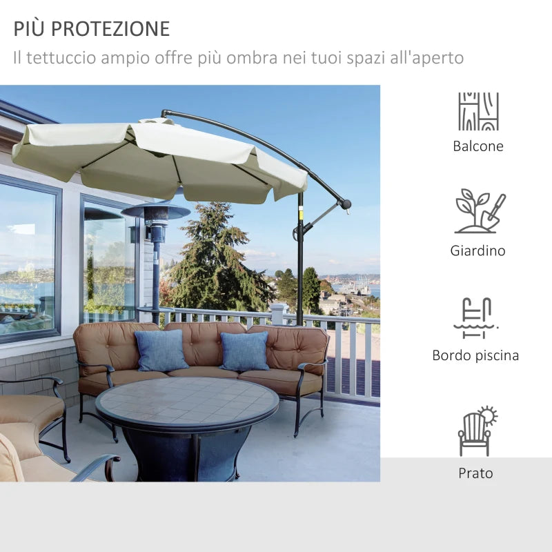 Garden Umbrella with Metal and Polyester Arm and Crank Opening, Ø2.7x2.7 m, Beige - Borge' Group Limited