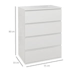 4 Drawer Wooden Chest of Drawers, Modern and Multipurpose Bedroom Dresser, 55x33x80 cm, White