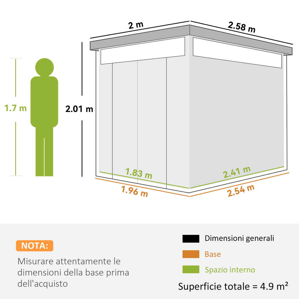 Garden Shed with Acrylic Skylight and Drainage Holes, Steel, 200x258x201 cm, Dark Gray