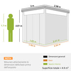 Garden Shed with Acrylic Skylight and Drainage Holes, Steel, 200x258x201 cm, Dark Gray