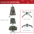 Snowy Christmas Tree with Red Berries, Removable and Foldable Base, 539 Branches, Φ70x180cm, Green