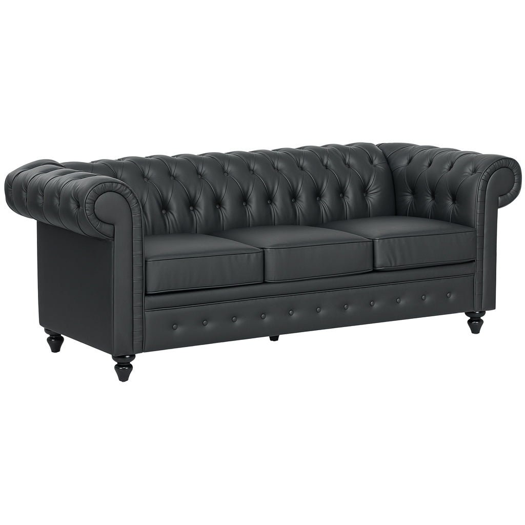 3-Seater Chesterfield Style Sofa Quilted with Pocket Springs, Faux Leather, 213x86x79 cm, Black