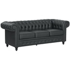 3-Seater Chesterfield Style Sofa Quilted with Pocket Springs, Faux Leather, 213x86x79 cm, Black