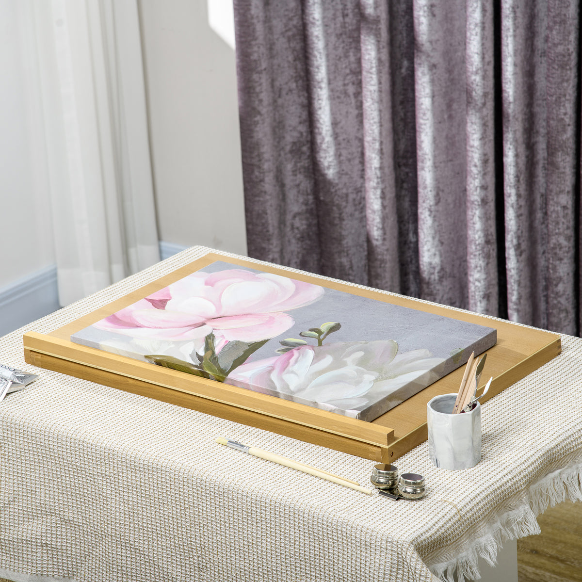 Vinsetto A2 Wooden Tabletop Easel, Adjustable Drawing Board, Portable Desk Station for Artists and Creatives