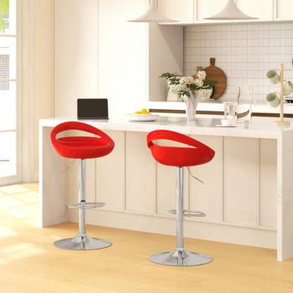 Set of 2 Swivel Bar Stools with Footrest, Adjustable Height, Steel Base, ABS Seat, Red