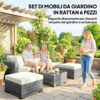 Outsunny 6-Piece Rattan and Steel Garden Furniture Set with Sofa, Coffee Table, and Cushions, Grey