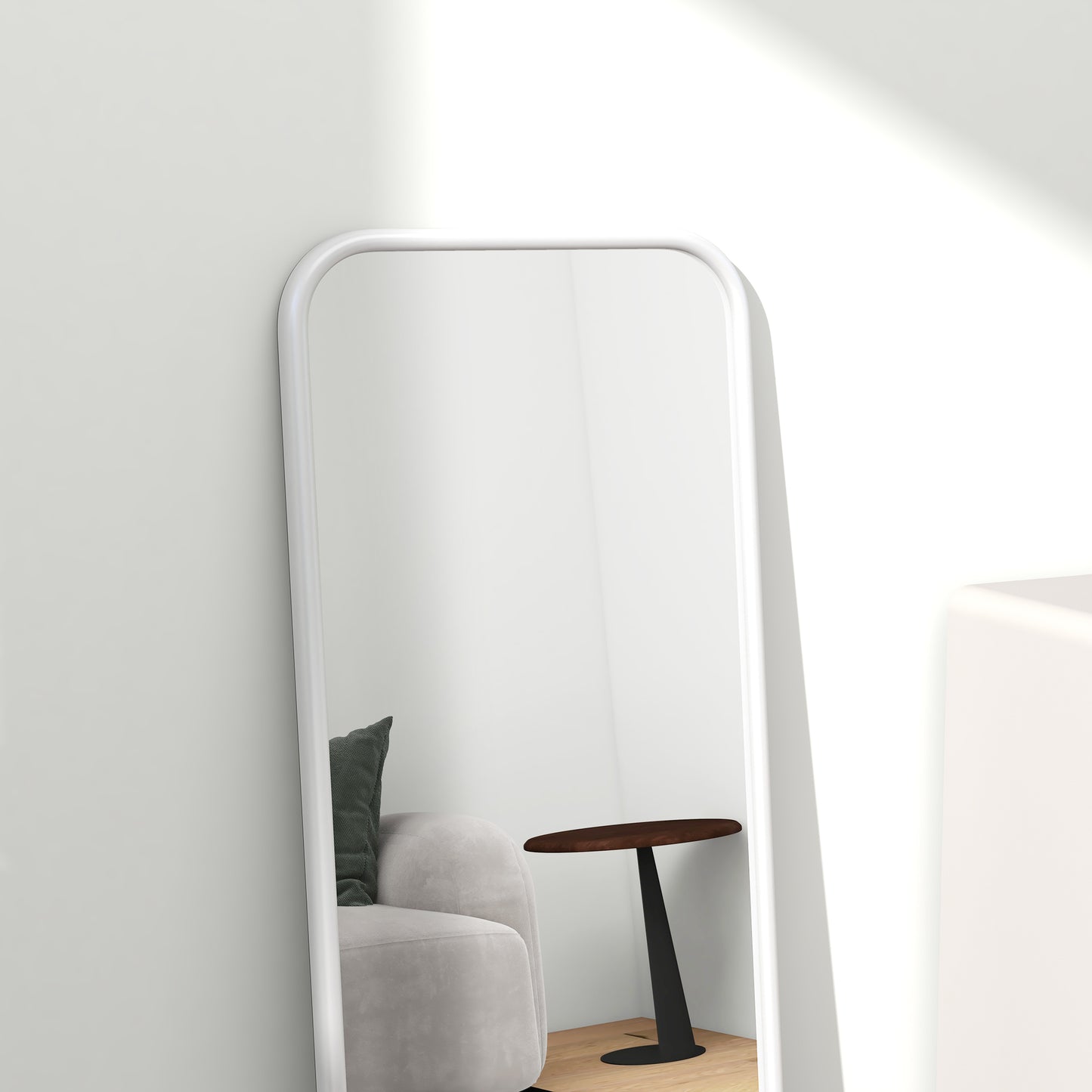 Vertical Wall or Floor Mirror with Rounded Edges, in MDF and Glass, 120x35 cm, White