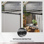 Outsunny Garden Pergola with Retractable Roof and Awnings, Metal and Polyester, 300x300x227 cm, Light Grey