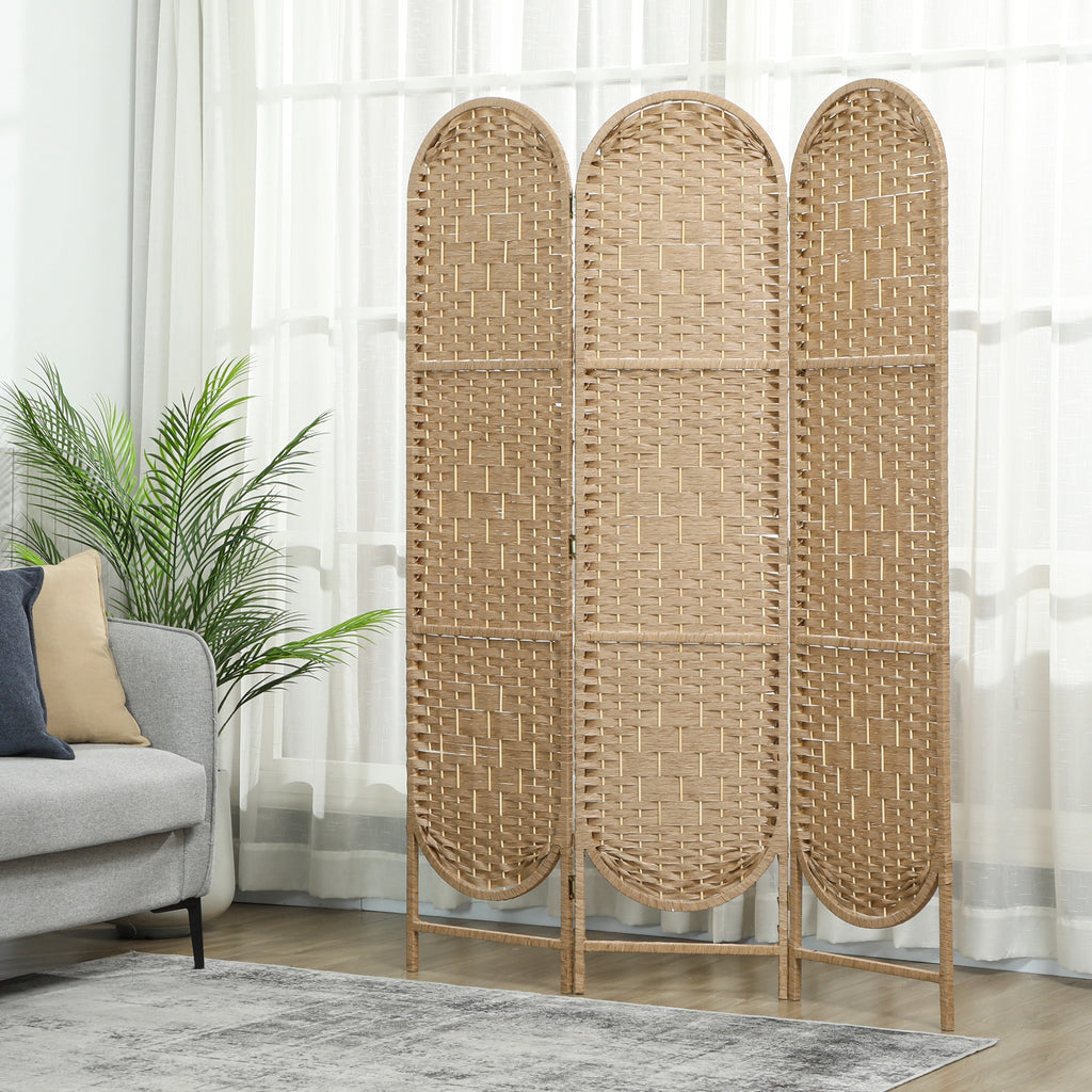 HOMCOM 3-Panel Folding Room Divider, 120x170 cm, Bohemian Style, Made of Paper and Pine Wood, Wood Color