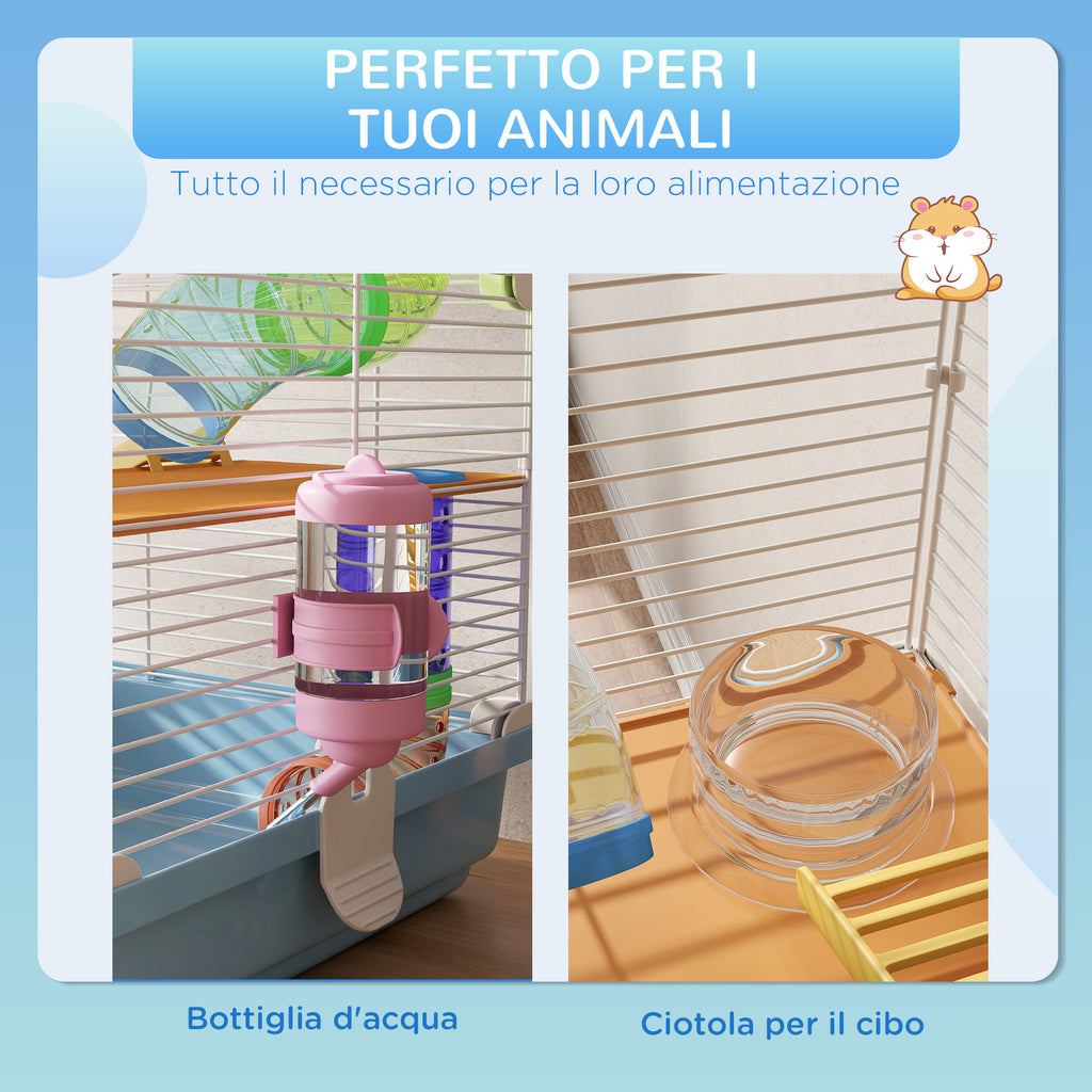 5-Level Hamster Cage with Tubes, Wheel, Ladders, House and Bottle, Made of Metal, PP and PS, 46x30x58 cm