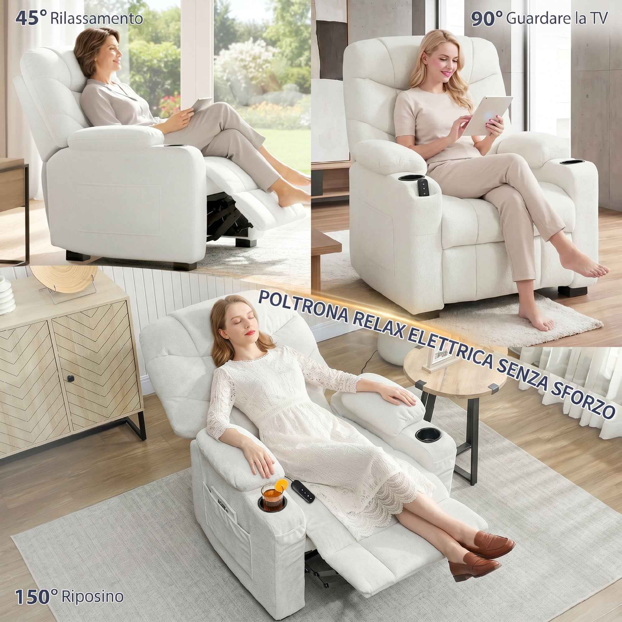 HOMCOM 150° Electric Reclining Relax Chair with Footrest, Memory Function, Remote Control, Velvet, Cream