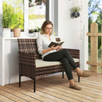 Outsunny 2-Seater Garden Sofa with Cushions and Non-Slip Mats, in Rattan and Steel, 115x63x85 cm, Beige