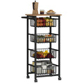 Kitchen Trolley with 4 Pull-Out Baskets, Wheels and Brakes, Steel and Wood, 49.5x31x91 cm, Oak