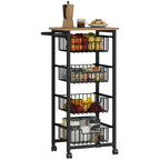 Kitchen Trolley with 4 Pull-Out Baskets, Wheels and Brakes, Steel and Wood, 49.5x31x91 cm, Oak