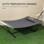 Portable Garden Hammock with Integrated Cushion, in Cotton, Polyester and Steel, 368x93x110 cm, Dark Gray