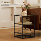 Set of 2 3-Tier Living Room Coffee Tables in Wood and Metal with Tempered Glass Top, 37x40x55.5 cm, Brown