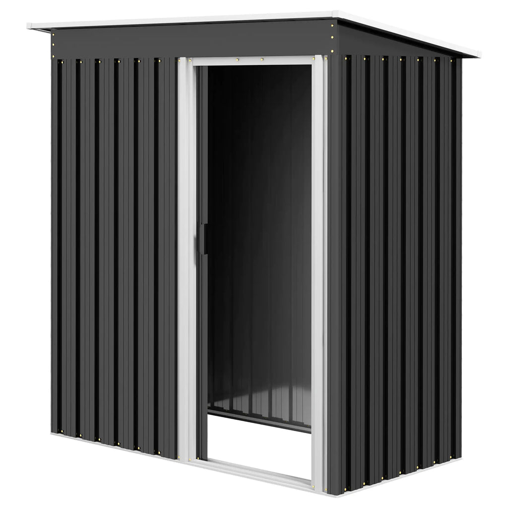 Garden Shed with Sloping Roof and Sliding Door, Galvanized Steel Garden Tool Shed, 1.16m², 163x89x182 cm, Black - Borge' Group Limited