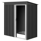 Garden Shed with Sloping Roof and Sliding Door, Galvanized Steel Garden Tool Shed, 1.16m², 163x89x182 cm, Black - Borge' Group Limited