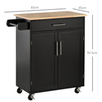HOMCOM Kitchen Trolley with Drawer and Cabinet 2 Doors, Wheels and Side Bar, 83x45x91.5cm, Black - Borgè