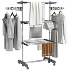 Vertical Drying Rack with 3 Adjustable Shelves, in Steel and Plastic, 142x55x152 cm, Grey and Silver