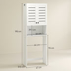 Over Toilet Cabinet with 2 Doors and Open Shelf, White Wood, 67x31.5x190 cm