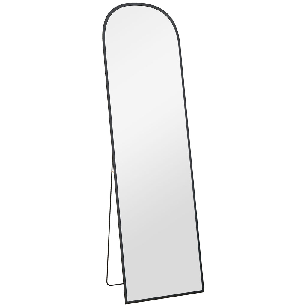 Modern Aluminum Alloy Floor and Wall Mirror with Folding Stand, 50x170 cm, Black