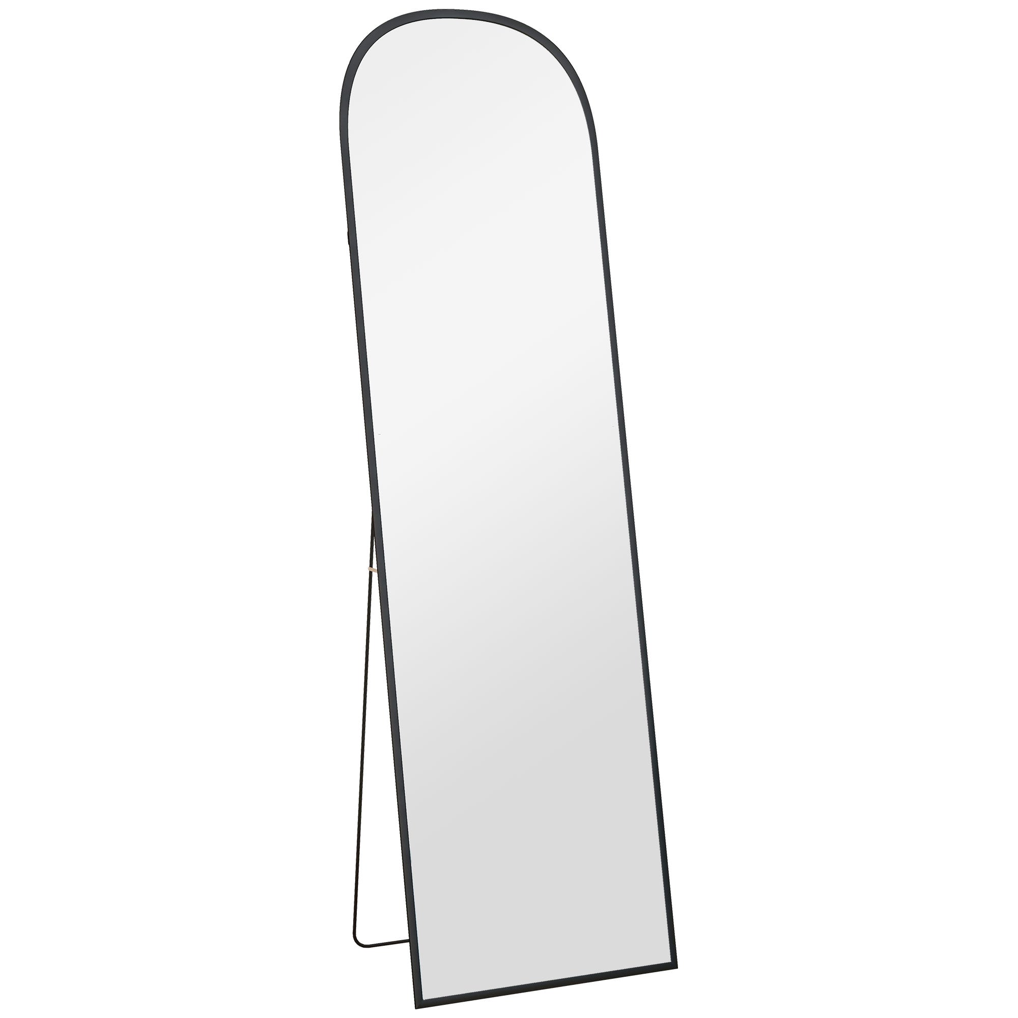 Modern Aluminum Alloy Floor and Wall Mirror with Folding Stand, 50x170 cm, Black
