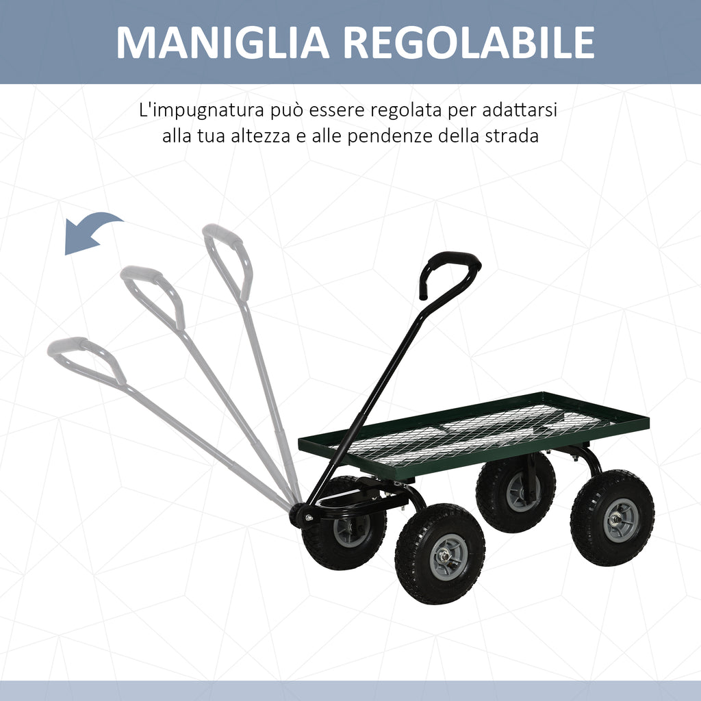 Steel Garden Trolley with 150 kg Capacity and Coated Handle, 94x48.5x100 cm, Black and Green