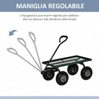 Steel Garden Trolley with 150 kg Capacity and Coated Handle, 94x48.5x100 cm, Black and Green