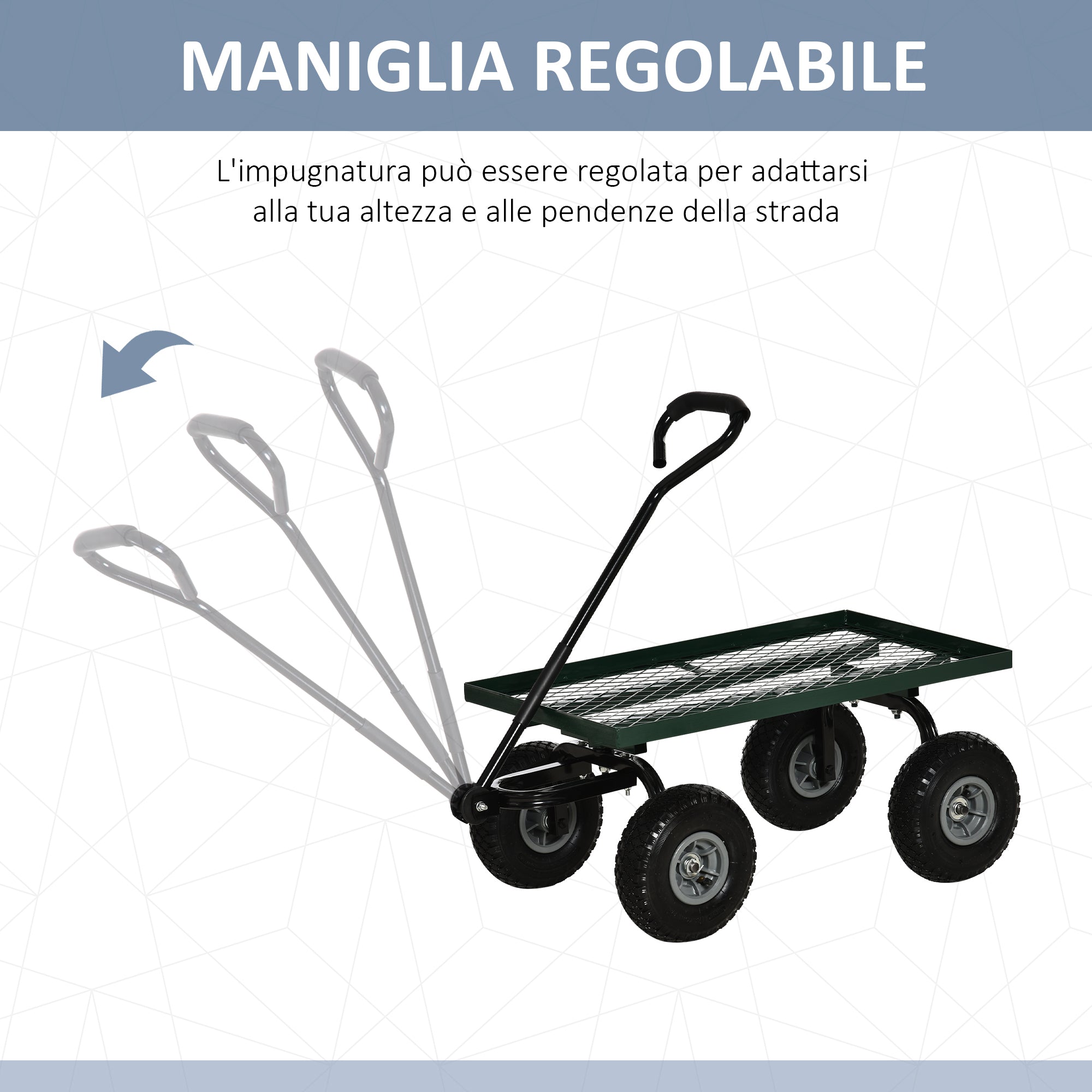 Steel Garden Trolley with 150 kg Capacity and Coated Handle, 94x48.5x100 cm, Black and Green