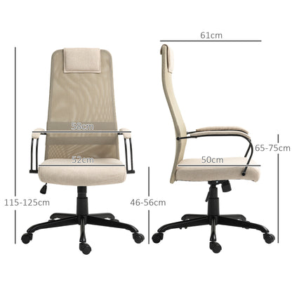 Ergonomic Swivel Office Chair with Reclining, Adjustable Height and Wheels, 58x61x115-125cm, Beige