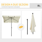 2x1.3m Rectangular Garden Umbrella with Adjustable Tilt and Aluminum Pole, Beige and Black