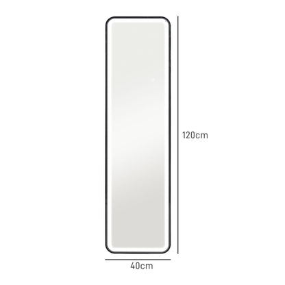 Touch Wall Mirror with Adjustable LED Lighting, Tempered Glass and Metal, 40x3x120 cm, Black